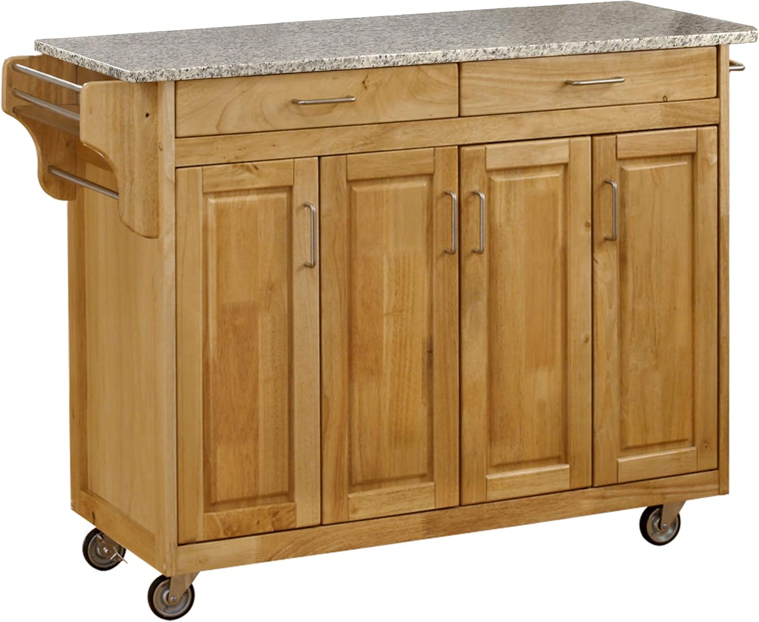 Home Styles Mobile Create-a-Cart White Finish Four Door Cabinet Kitchen Cart with Black Granite Top, Adjustable Shelving