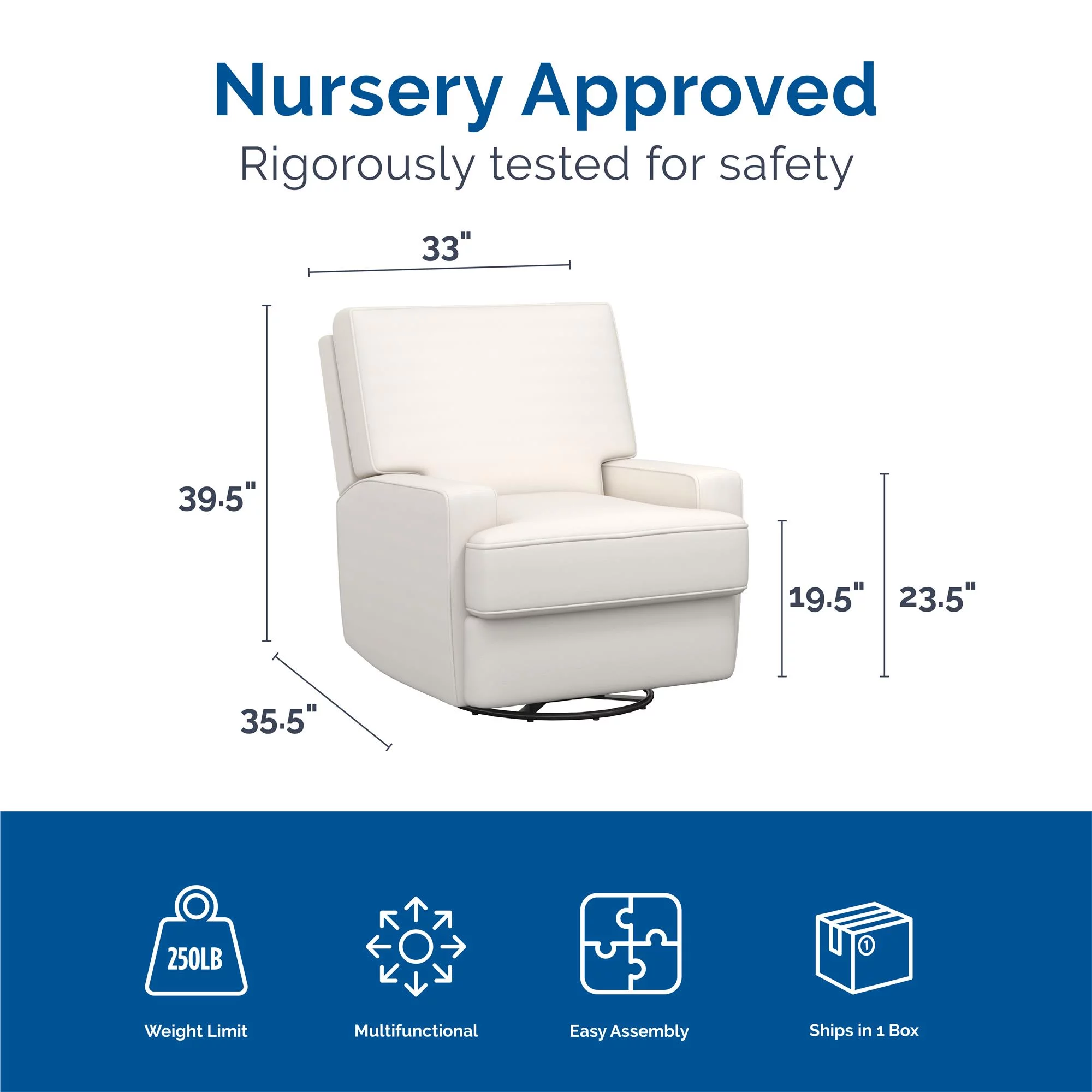 Baby Relax Rylan 4-in-1 Swivel Glider Rocker Recliner Chair, White Linen