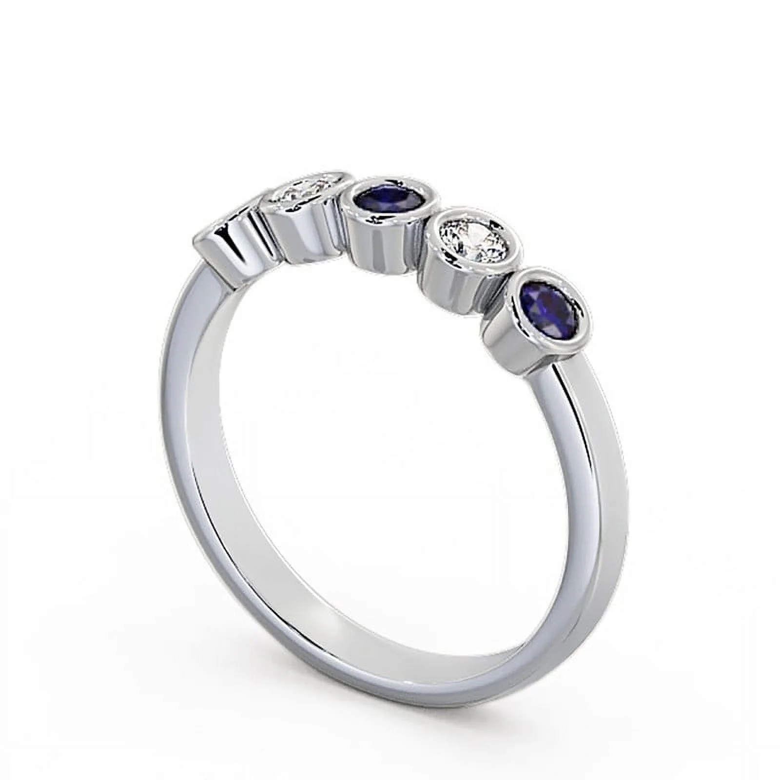0.50 Ct Round Cut Real Diamond Blue Sapphire Beautiful Eternity Band for Women 14K White Gold Size 11