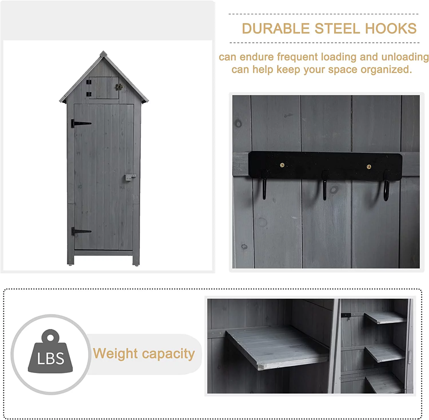 Wooden Outdoor Storage Cabinet Tool Shed - 30.3&rdquo; L X 21.3&rdquo; W X 70.5&rdquo; H Small Wood Garden Shed