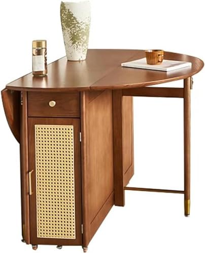 Folding Dining Table, Convertible Wood Round Dining Table for Kitchen/Farmhouse/Living Room