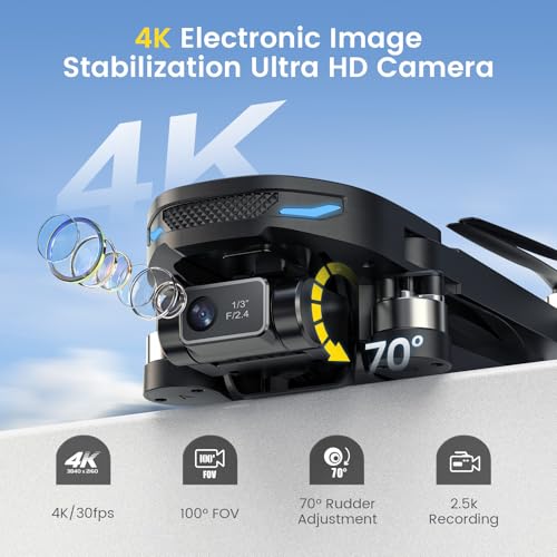 DEERC D65 2 Axis Mechanical Gimbal EIS GPS Drones with Camera for Adults 4K, 249g Foldable FPV Quadcopter Lightweight Drone with 30FPS Video