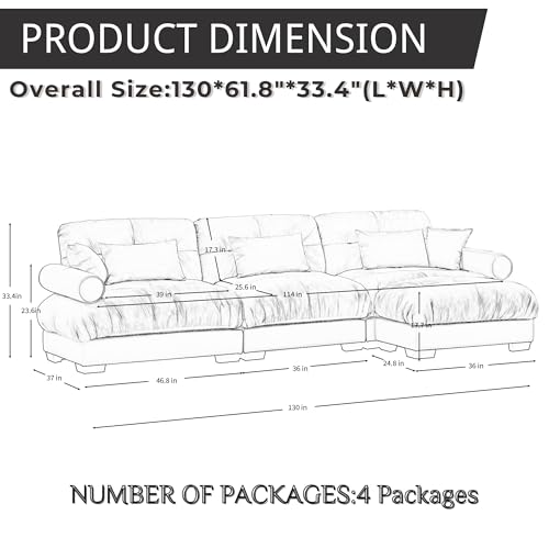130" Modular Sectional Sofa,Velvet Upholstered Couches for Living Room,3 Seater Green Sofa Couch with Movable Ottoman