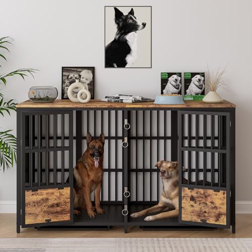 BOINN Large Dog Crate Furniture, 63 inch Heavy Duty Double Dog Crate with Divider