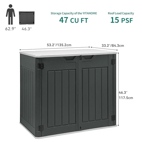 YITAHOME Outdoor Horizontal Storage Sheds w/o Shelf, Weather Resistant Resin Tool Shed, Multi-Opening Door for Storage of Bike, Trash Cans