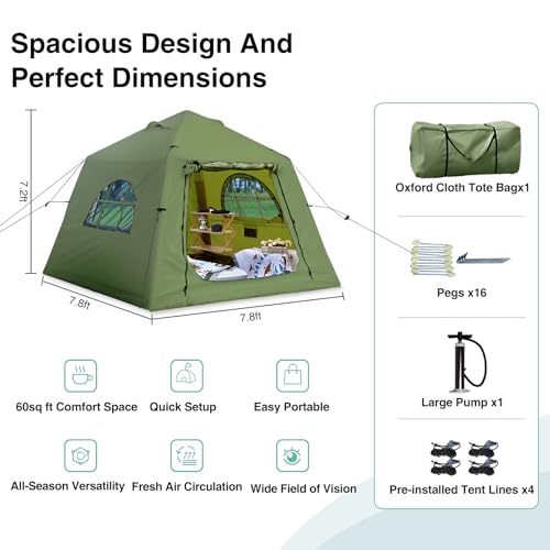 2025 Upgraded Waterproof Inflatable Camping Tent, Large Blow-Up Air Tent, No Assembly Needed Luxury Glamping House, Oxford Fabric
