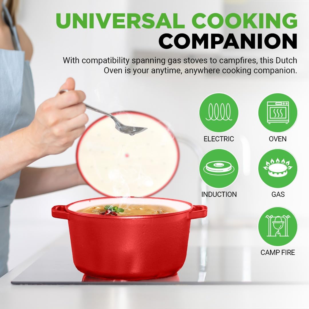 6 Quart Electric Dutch Oven | 1500W 5-in-1 Enamel Coated Cast Iron Pot with Stainless Steel Lid | Precise Temperature Control | Includes 2 Silicone