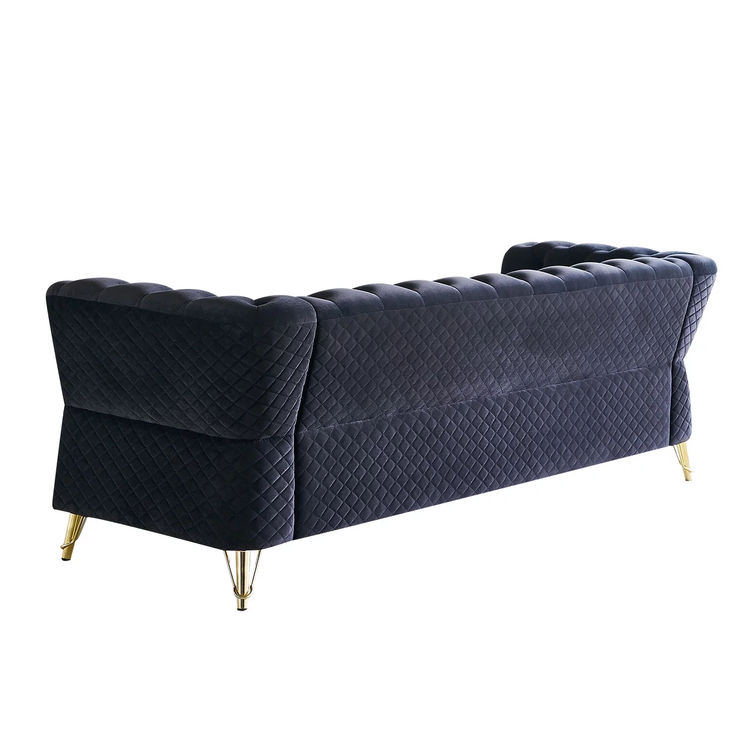 SZLIZCCC Modern Tufted Velvet Living Room Sofa Flare Arm, 87.4”W Couch, Black