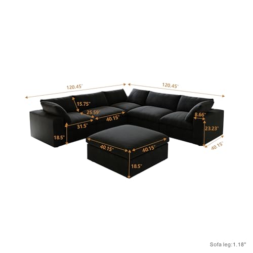160.6" Cloud Couch Modular Sectional Sofa for Livingroom,Oversized Convertible Sofa with Storage Ottomans,6 Seat Wide Couches