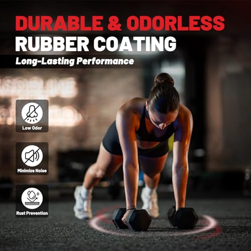 PAPABABE Hex Dumbbell Sets with Rack, 60-550lb Rubber Coated Dumbbell Weight Set and Storage Rack, Multiple Options Hand Weights for Strength Training