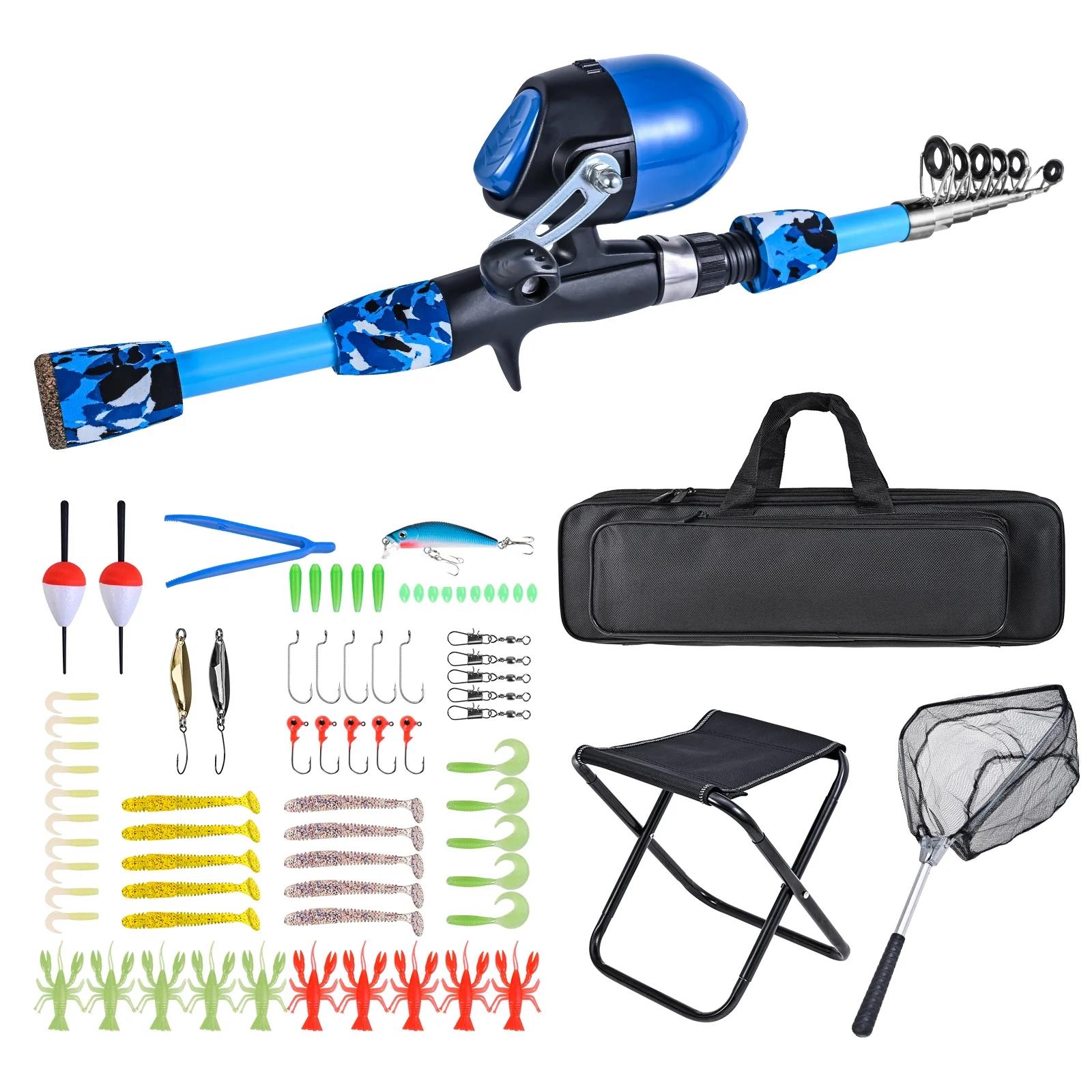 Tomshoo Fishing Kit for Kids Includes Rod, Reel, Stool, Landing Net, and Tackle Box Lightweight and Portable