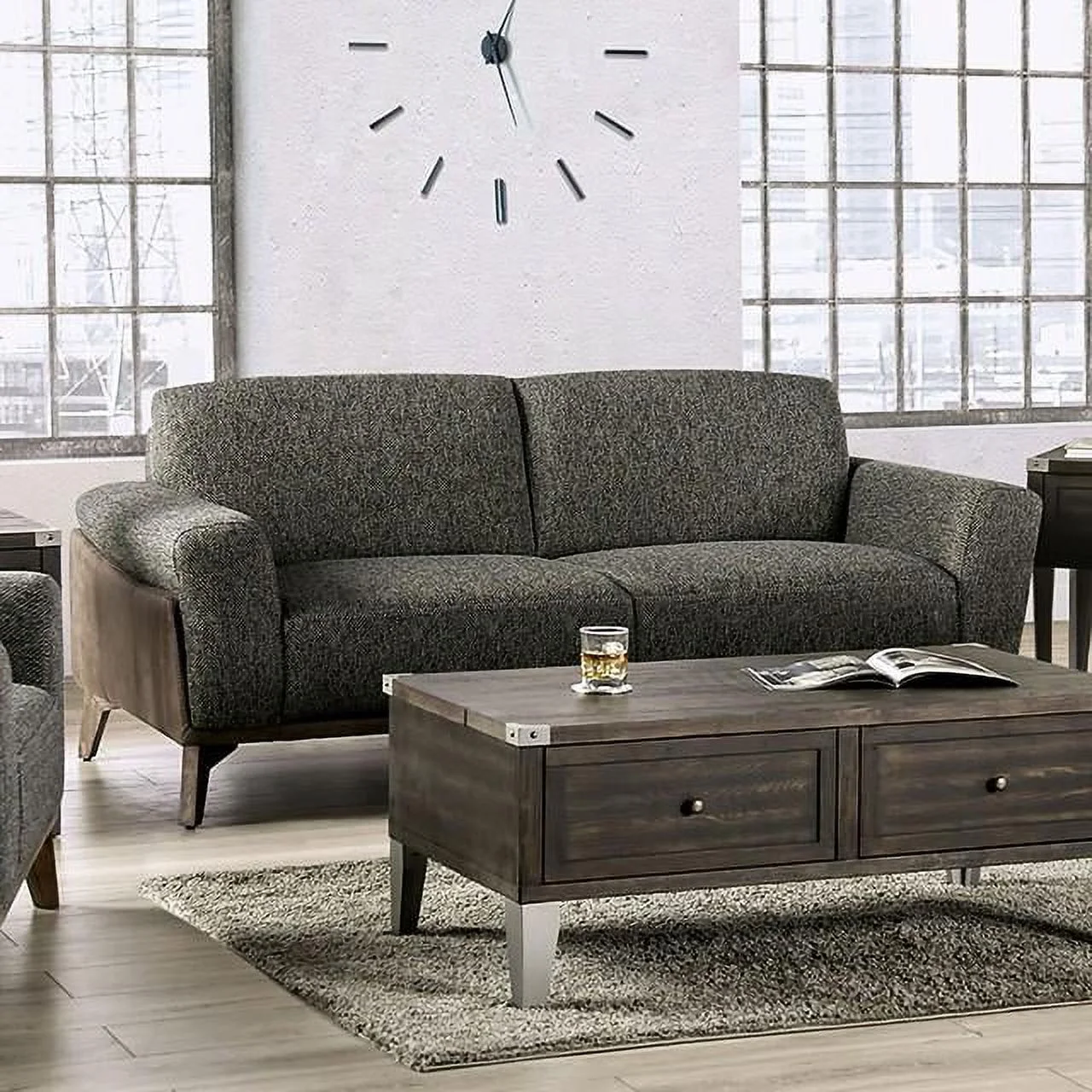 Mid-century Fabric & Leatherette Sofa Gray Furniture of America Kloten