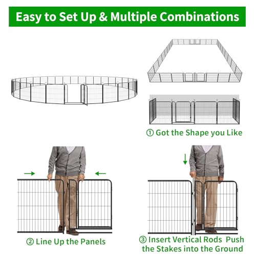 Dog Playpen Outdoor Extra Wide 12 Panels Heavy Duty Anti-Rust Coating-Strengthened Dog Fence 40" Height with Doors Portable for RV Camping Yard