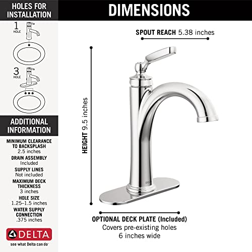 Delta Woodhurst Brushed Nickel Bathroom Faucet 1 Hole, Single Hole Bathroom Sink Faucet for Vanity, Metal Push-Pop Drain Assembly