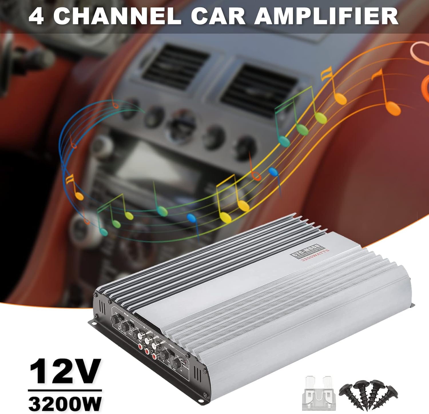 3200W 12V 4 Channel Car Amplifier Stereo Power Amp Audio 4CH Bass Sub Woofer