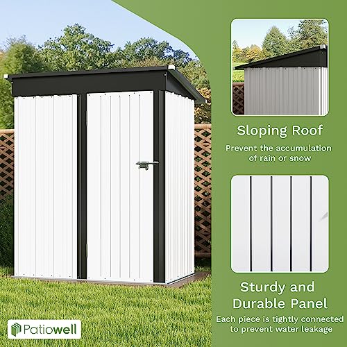 Patiowell 5x3 FT Outdoor Storage Shed, Tool Shed with Sloping Roof and Lockable Door, Metal Shed for Backyard Garden Patio Lawn, Brown