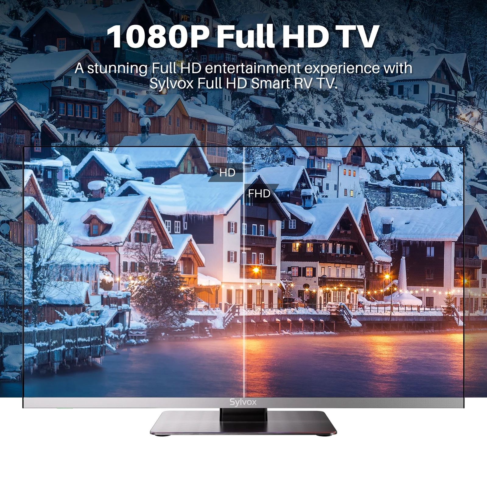 SYLVOX Smart RV TV, 24 inch TV with Built-in DVD Player, 12 Volt TV for RV Camper, 1080P FHD Android TV Free Download APPs, Support WiFi Bluetooth
