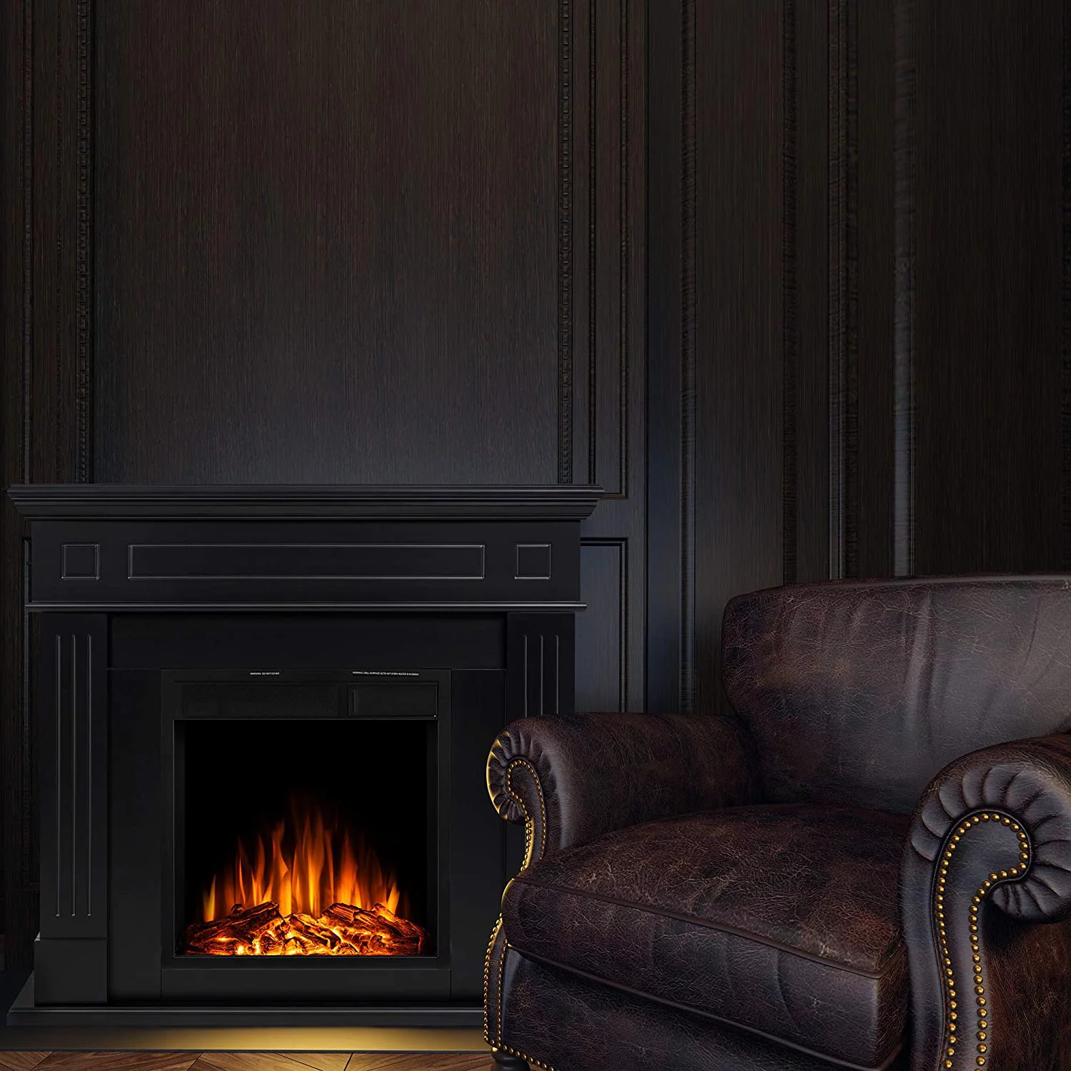 KISSAIR Electric Fireplace Mantel Package Wooden Surround Firebox TV Stand Free Standing Electric Fireplace Heater with Logs, Adjustable Led Flame