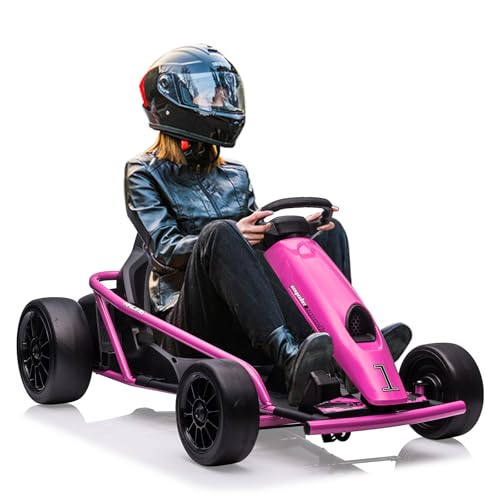 Go Kart Electric Drift Kart Car, 24V Outdoor Ride on Toy, Fast 2×300W Motor, 8 MPH High Speed Drift Car, with Music and Slow Start