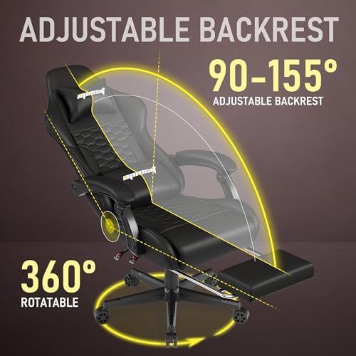 Gaming Chair, Computer Office Chair with Footrest, Linkage Armrests and Lumbar Support, High Back Ergonomic Gamer Chairs for Adults, Blue Fabric