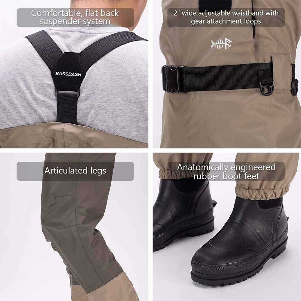Bassdash Mens Breathable Chest And Waist Convertible Waders for Fishing Hunting - Sports Supplies Online Store