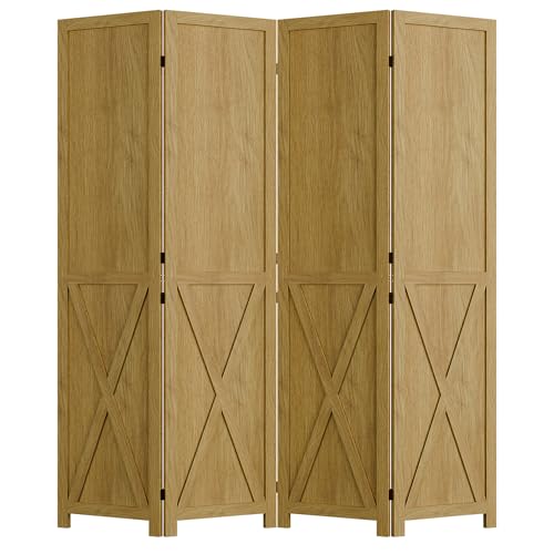 Cozy Castle Wood Room Divider, 4 Panel 66.9 Inch Privacy Screen, Folding Wall Divider, Barnwood Room Separator, Freestanding Partition
