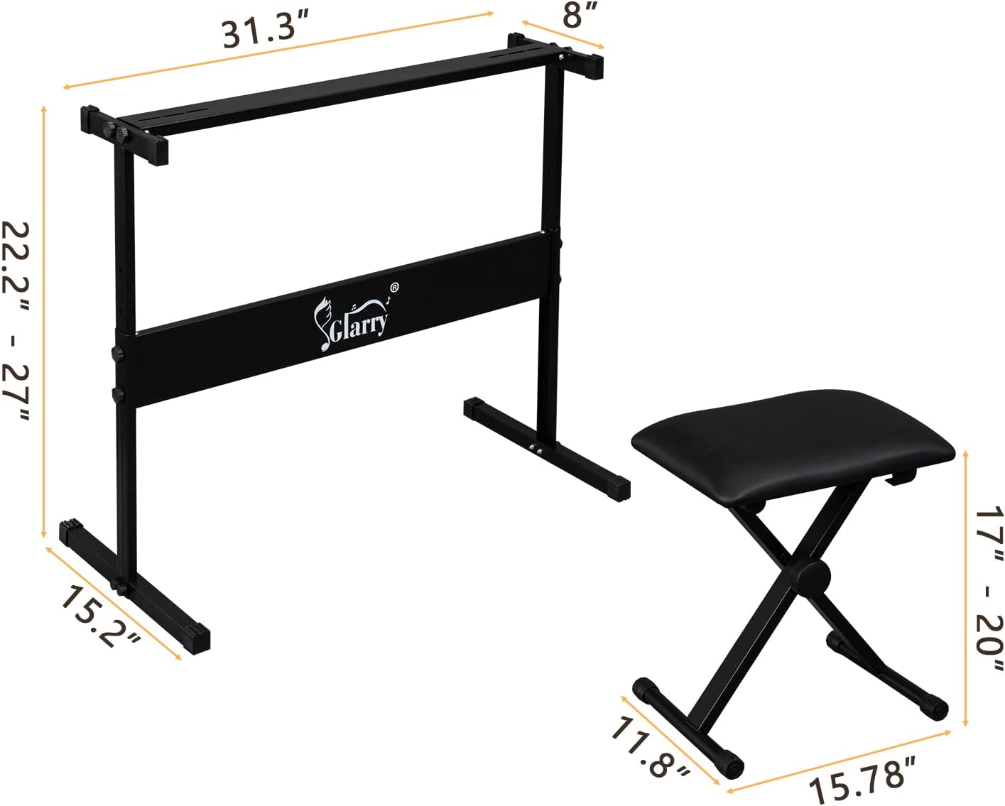 GLARRY 61-Key Portable Electronic Keyboard Piano set w/LCD Screen, Stand, Microphone, Headphones, Stand, Bench, Teaching Modes, Built-In Speakers