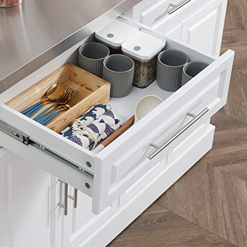 HOMCOM Rolling Kitchen Island Cart with Wheels, Portable Island Table for Kitchen with Stainless Steel Top, Adjustable Shelves, 2 Drawers, Spice
