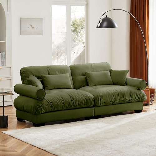 130" Modular Sectional Sofa,Velvet Upholstered Couches for Living Room,3 Seater Green Sofa Couch with Movable Ottoman