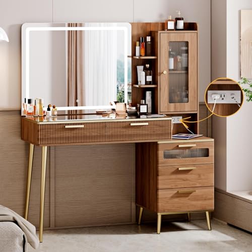 47.24" Big Modern Vanity Desk with Mirror and Lights, Vanity Desk with 29.53" HD Lighted Mirror