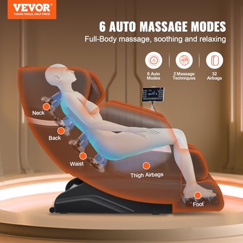 VEVOR Full Body Massage Chair, SL-Track Zero Gravity Massage Recliner, 3D Shiatsu, Body Scan, Heating, Bluetooth Speaker, Airbags for Living Room