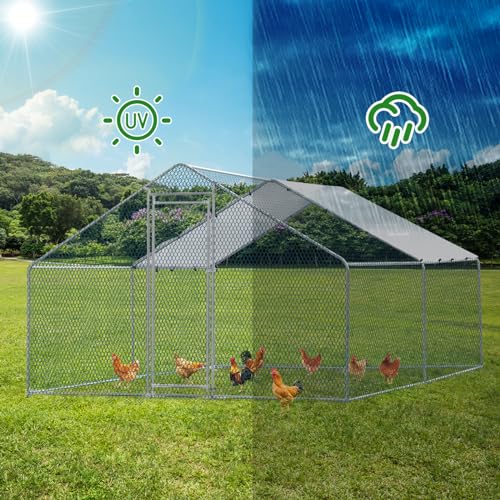 Outvita Chicken Coop, 13×10 FT Large Metal Chicken House, Poultry Habitat Cage with Waterproof Cover