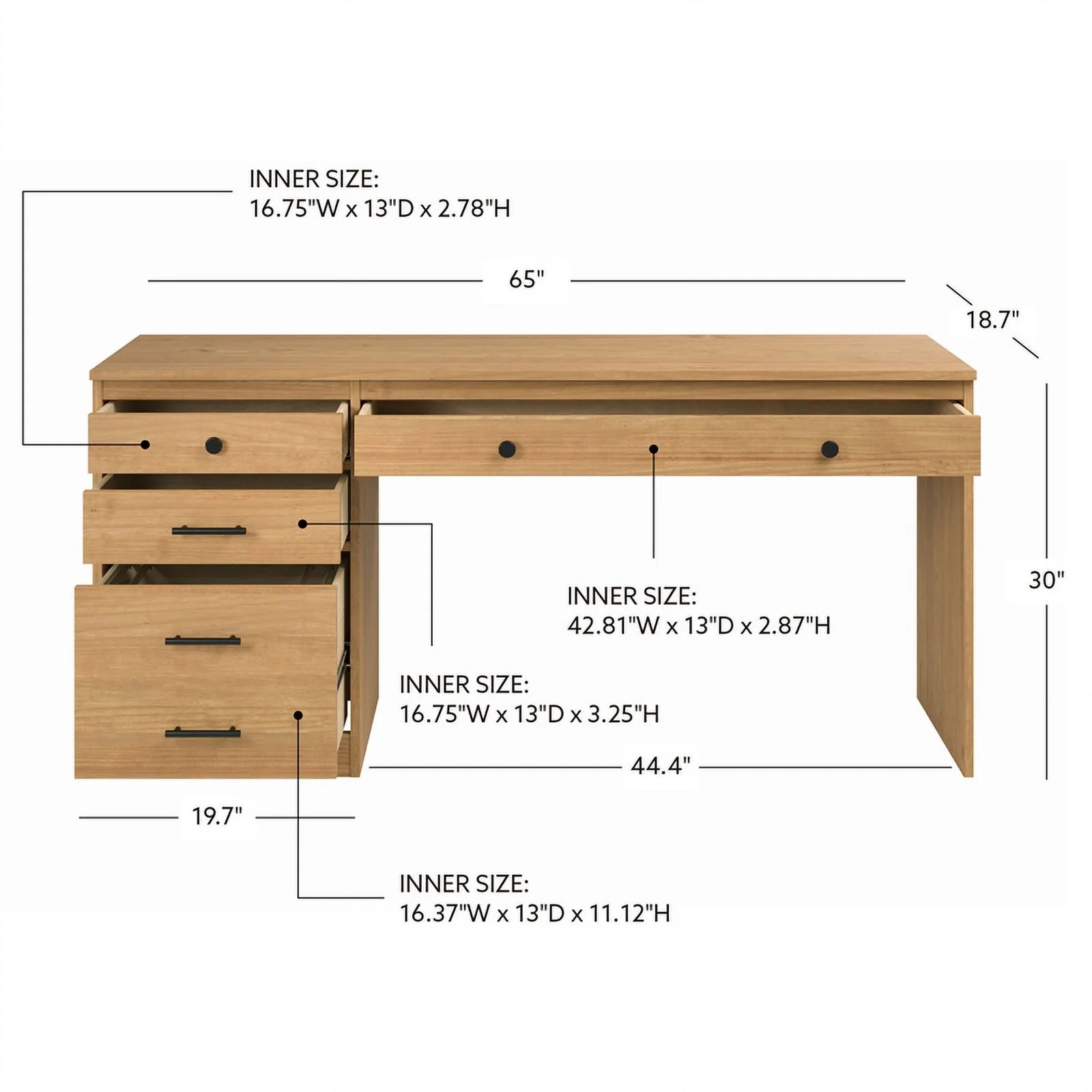 Linon Cody Wood Desk with File Cabinet in Natural