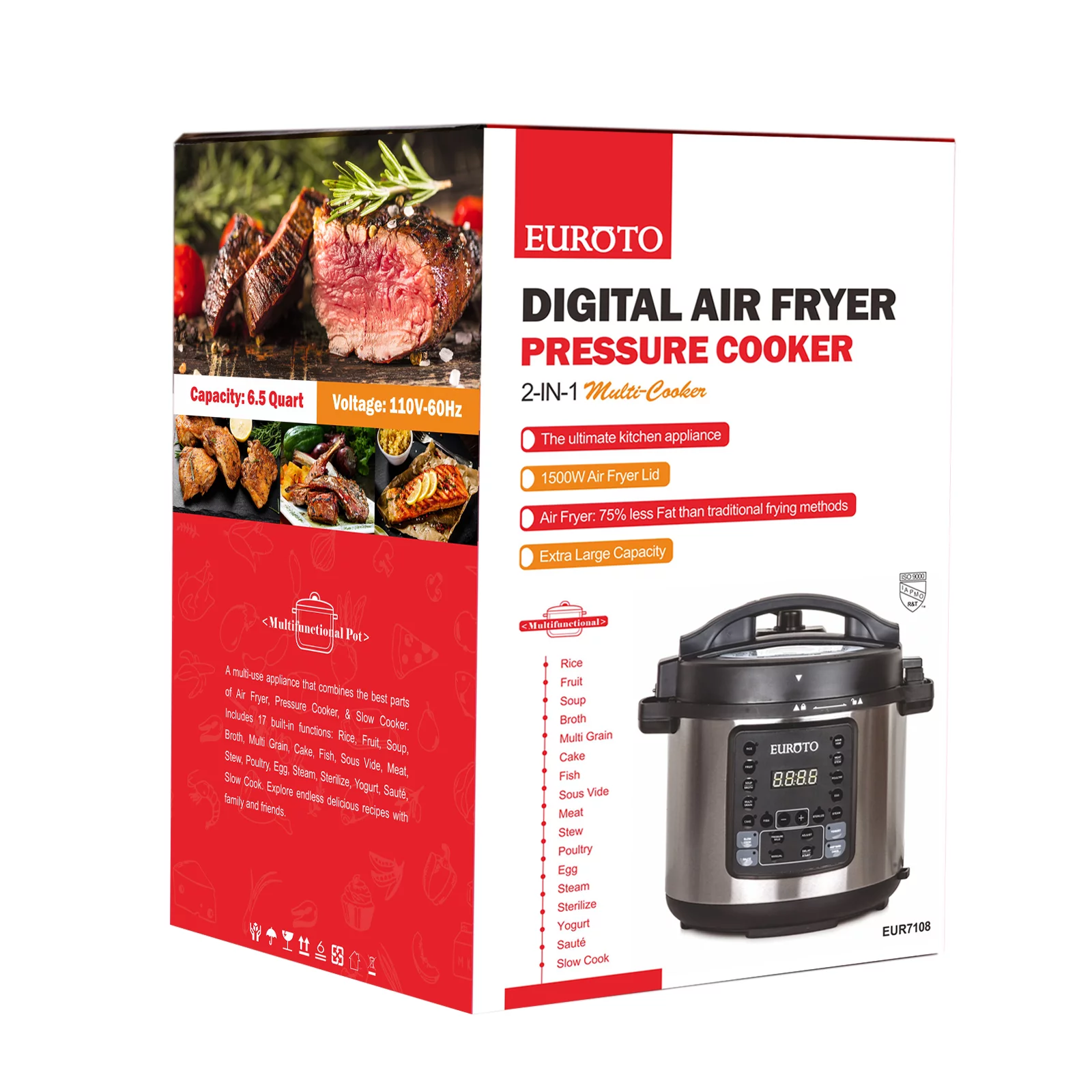 EUROTO Best Air Fryer Pressure Cooker Slow Cooker Air Frying Steamed Dehydrate with 6.5 Qt