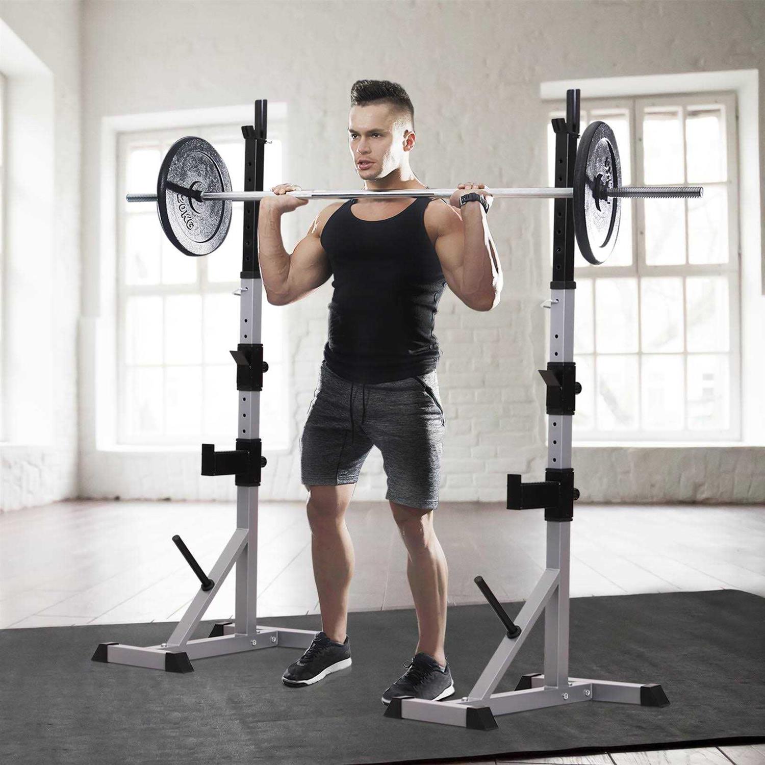 Soozier 2-Piece Pair Steel Height Adjustable Barbell Squat Rack and Bench Press - Sports Supplies Online Store