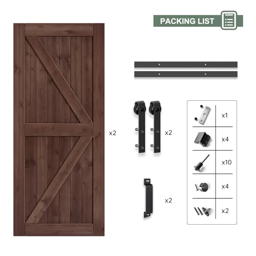 Double 36x80 inch Sliding Barn Wood Doors Slab with 6.6ft Hardware Kit and Handle