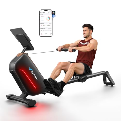 MERACH Rowing Machines for Home, Powerful Electromagnetic Row Machine with 51.2" Extended Rail, 16-Level Handle Resistance Adjustment Rower