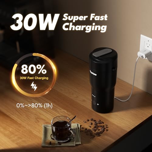 Tastee Heated Coffee Mug – 12oz Portable Travel Mug with 1℉ Precise Temperature Control, 8-Hour Heat Retention, 30W Fast Charging, Leak-Proof