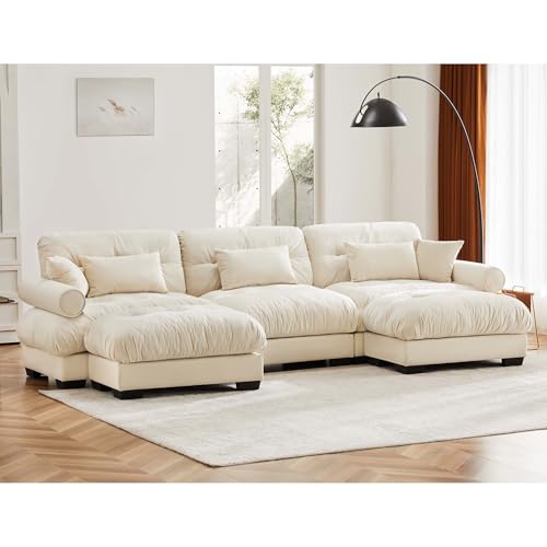 130" Modular Sectional Sofa,Velvet Upholstered Couches for Living Room,3 Seater Green Sofa Couch with Movable Ottoman