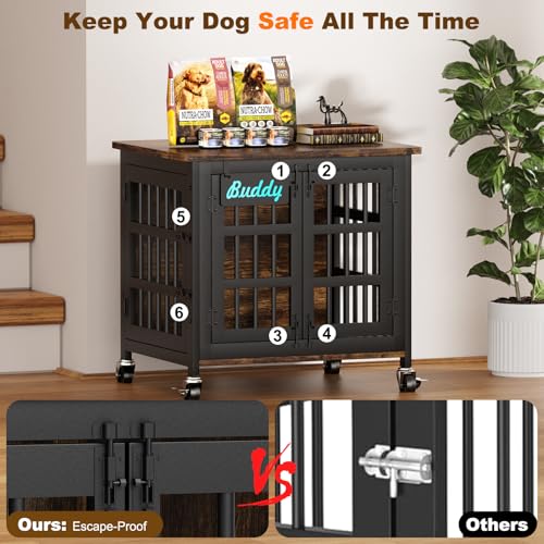EasyCom 48"/42"/33" Dog Crate Furniture with Name Tag, Heavy Duty Dog Kennel Indoor for Large Dogs