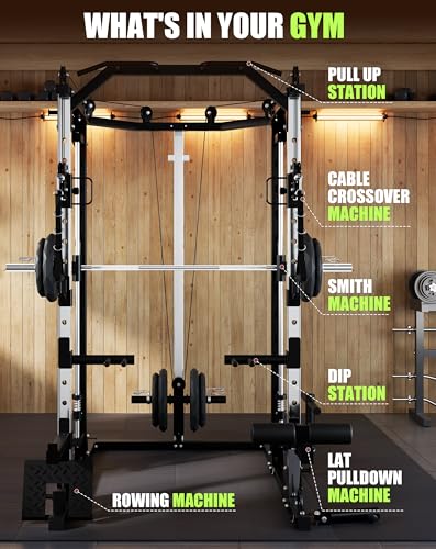 Smith Machine for Home Gym, 2200LBS Capacity Heavy Duty Power Cage with Cable Crossover System