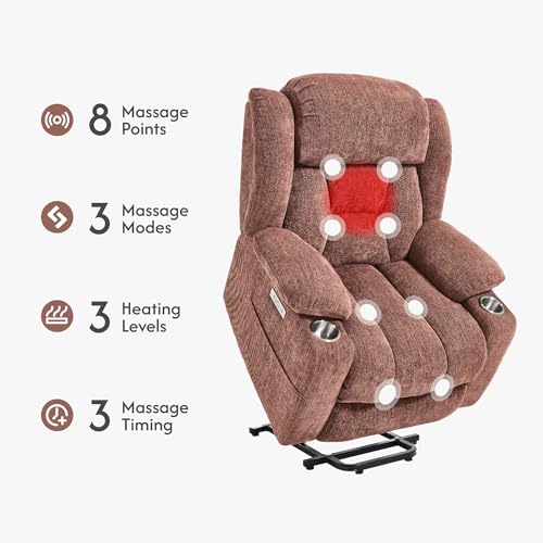 FLEXISPOT XL31 Power Lift Recliner Chair for Elderly, Electric Lift Chair with Massage & Heat, PU Leather Reclining Sofa w/Cup Holders