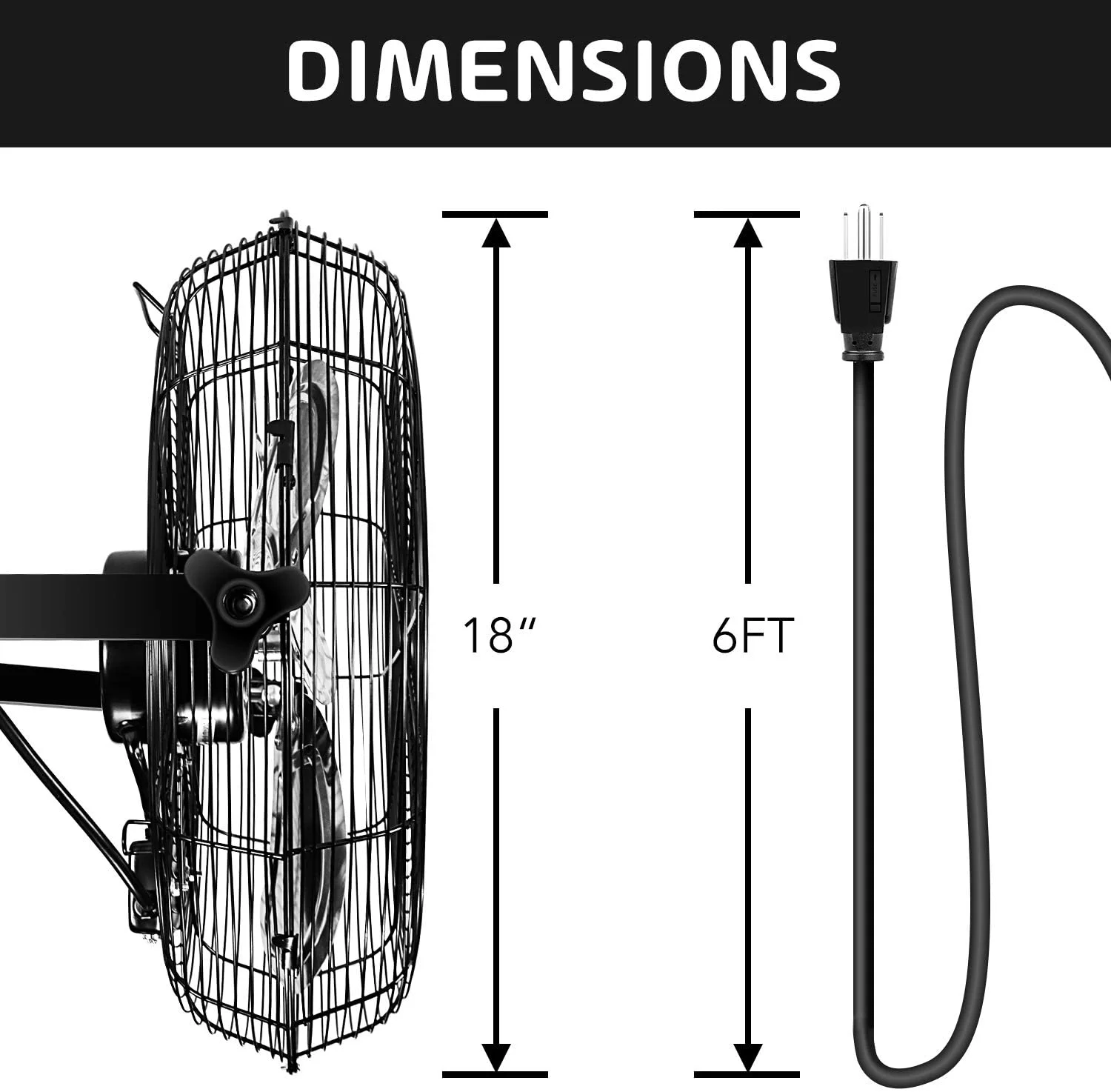 Simple Deluxe 18'' Industrial Wall Mount Ventilation Fan, 3 Speed Commercial Ventilation Metal Fan, Black, 2-Pack