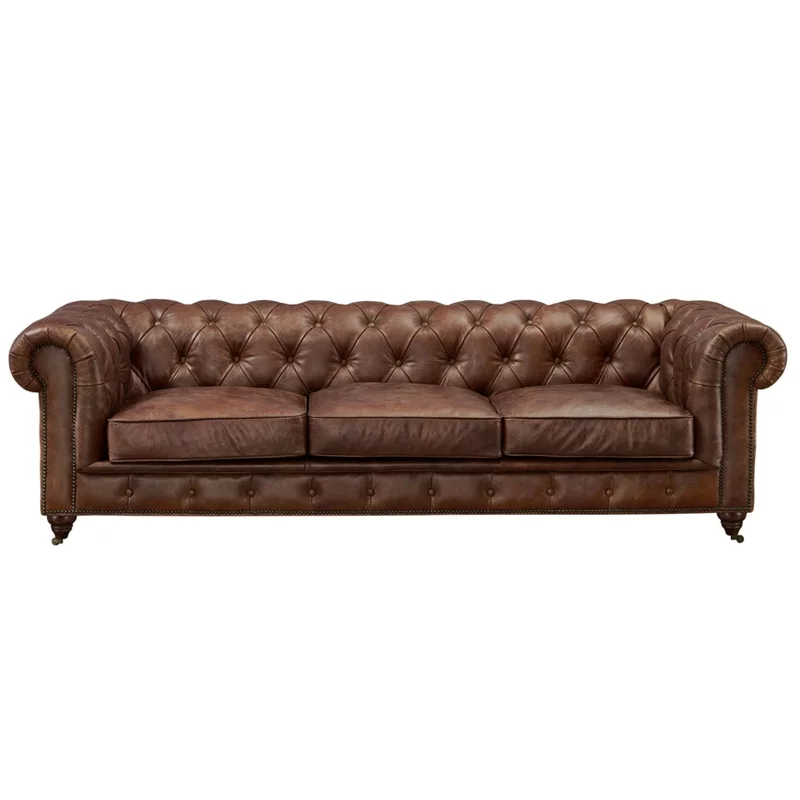 Crafters and Weavers Craftsman Mission 95" Leather Sofa in Dark Brown