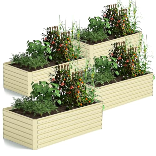FOOWIN 2pcs 8x4x2ft Galvanized Raised Garden Bed, Planter Raised Garden Boxes Outdoor, Large Metal Raised Beds for Gardening