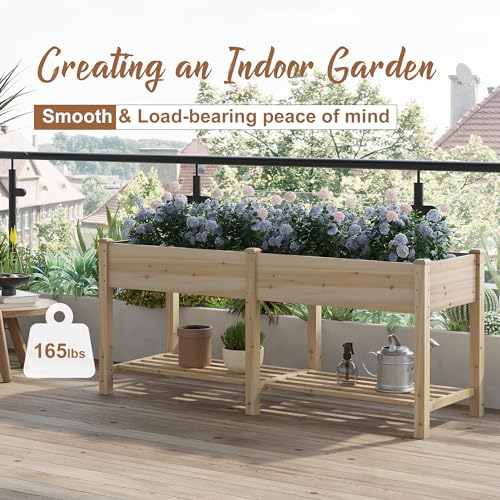 FILWH Raised Garden Bed with Legs Elevated Wooden Planter Box Stand Large Planter Stand Box for Fruits Vegetables Flowers with Divider with Bag