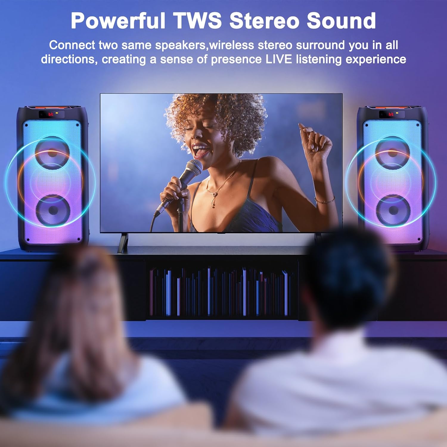 Karaoke Machine with 2 Wireless Microphones, Portable Bluetooth Speaker for Adults & Kids, Big Party PA System with Disco Lights for Gatherings