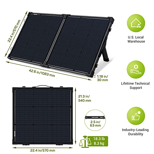 HQST 100 Watt 12 Volt 9BB Cell Portable Solar Panel Suitcase w/ 30 Amp PWM Charge Controller for Solar Generator, Power Station, Battery Charging, RV