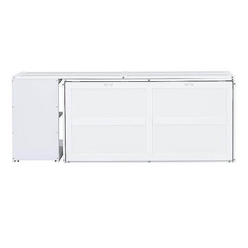 Merax Queen Size Murphy Bed with Rotable Desk, Space-Saving Design Wall Cabinet Bed Frame with Storage Shelves for Bedroom and Guest Room