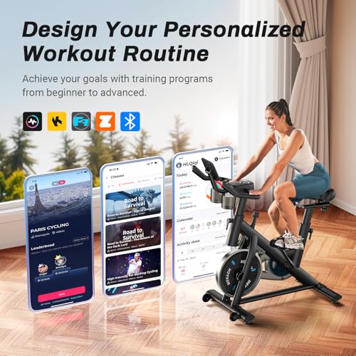 MERACH Exercise Bike, Brake Pad Stationary Bike with Exclusive App, Low Noise Indoor Cycling Bike with 300lbs Weight Capacity
